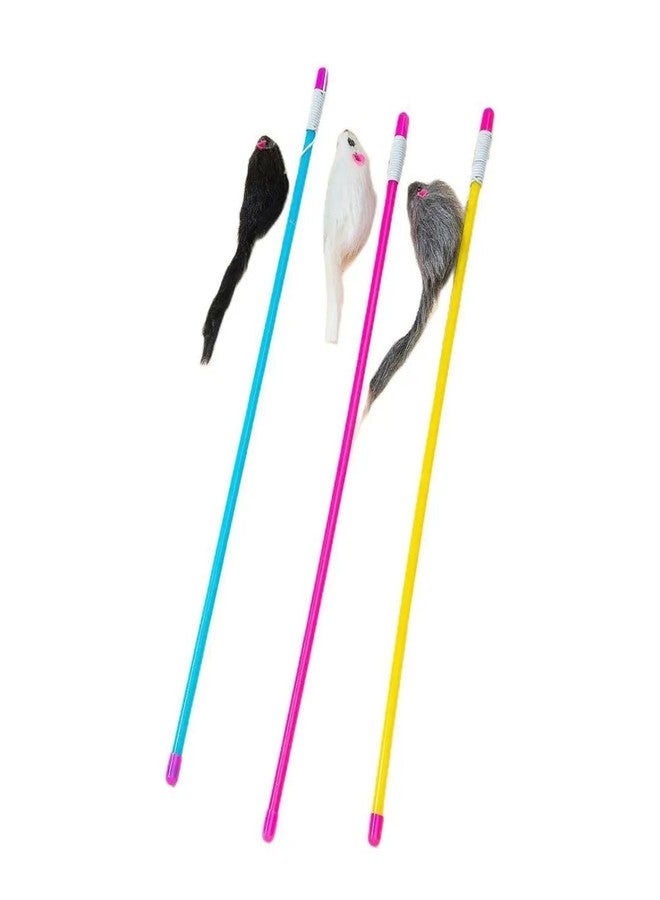 PET FUN Interactive Cat Teasing Stick | Engaging Feather Wand Toy Set for Kitten & Cats, Activity Teaser Play Stick with Bell for Fun Exercise & Playing for Indoor (Multicolor, Furry Mouse Play Wand) - Image 3